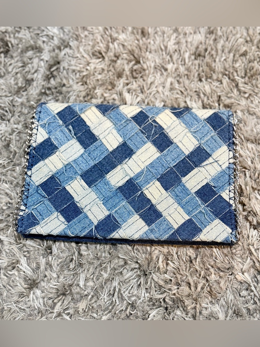 Woven Denim Check Clutch Wallet - Blue & Light Blue